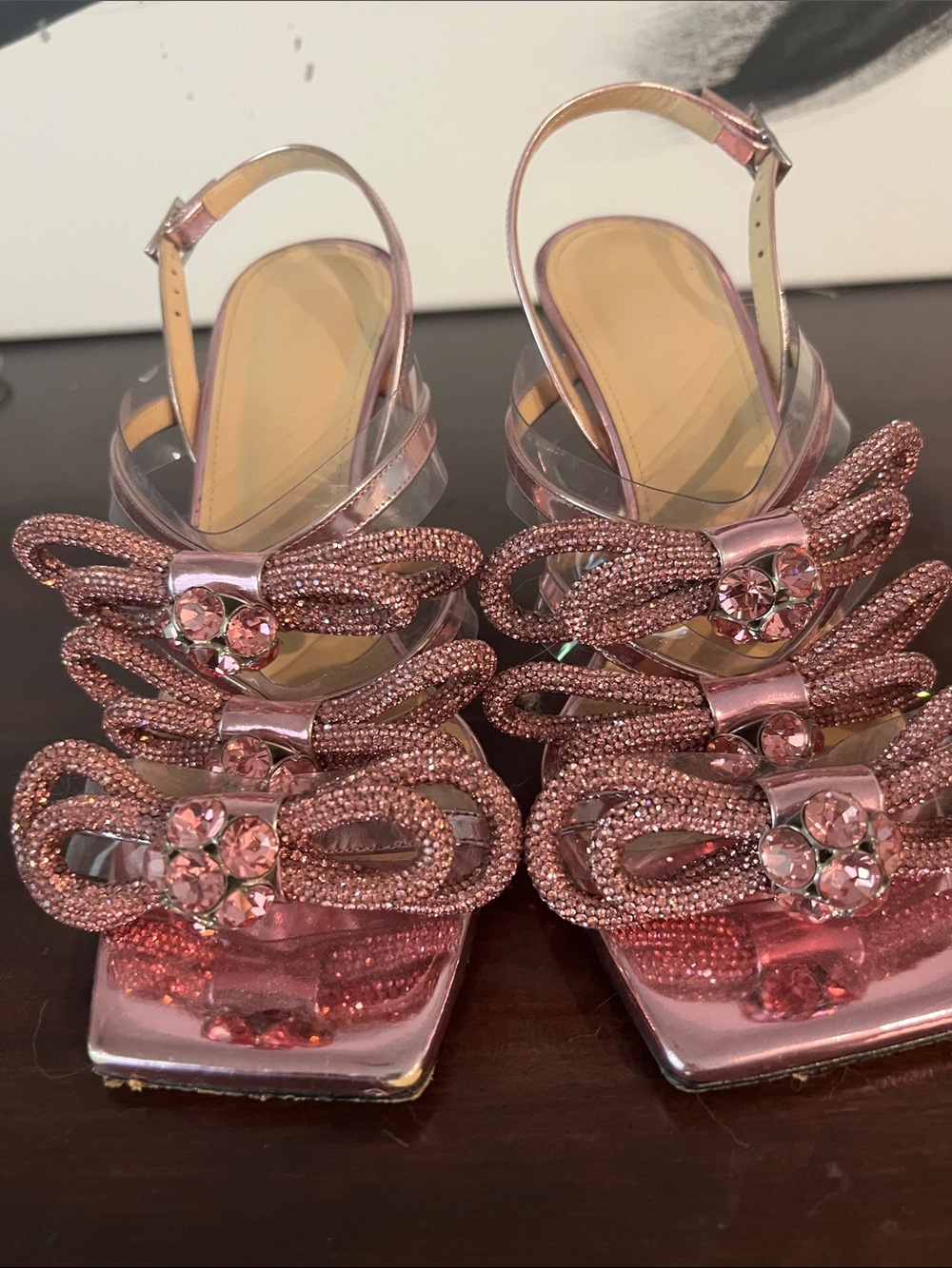 MACH & MACH Rose Pink Crystal Bow Slingback Heels 36.5